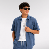 Summer Men's Cotton Linen Texture Lapel Short Sleeve Shirt & Shorts Set, Loose Comfortable Breathable Daily Casual Two-Piece Outfit