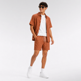 Summer Men's Cotton Linen Texture Lapel Short Sleeve Shirt & Shorts Set, Loose Comfortable Breathable Daily Casual Two-Piece Outfit