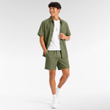 Summer Men's Cotton Linen Texture Lapel Short Sleeve Shirt & Shorts Set, Loose Comfortable Breathable Daily Casual Two-Piece Outfit