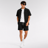 Summer Men's Cotton Linen Texture Lapel Short Sleeve Shirt & Shorts Set, Loose Comfortable Breathable Daily Casual Two-Piece Outfit
