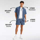 Buy 1, Get 4 — Men’s Summer Shirt & Shorts Set + FREE T-Shirt & Necklace